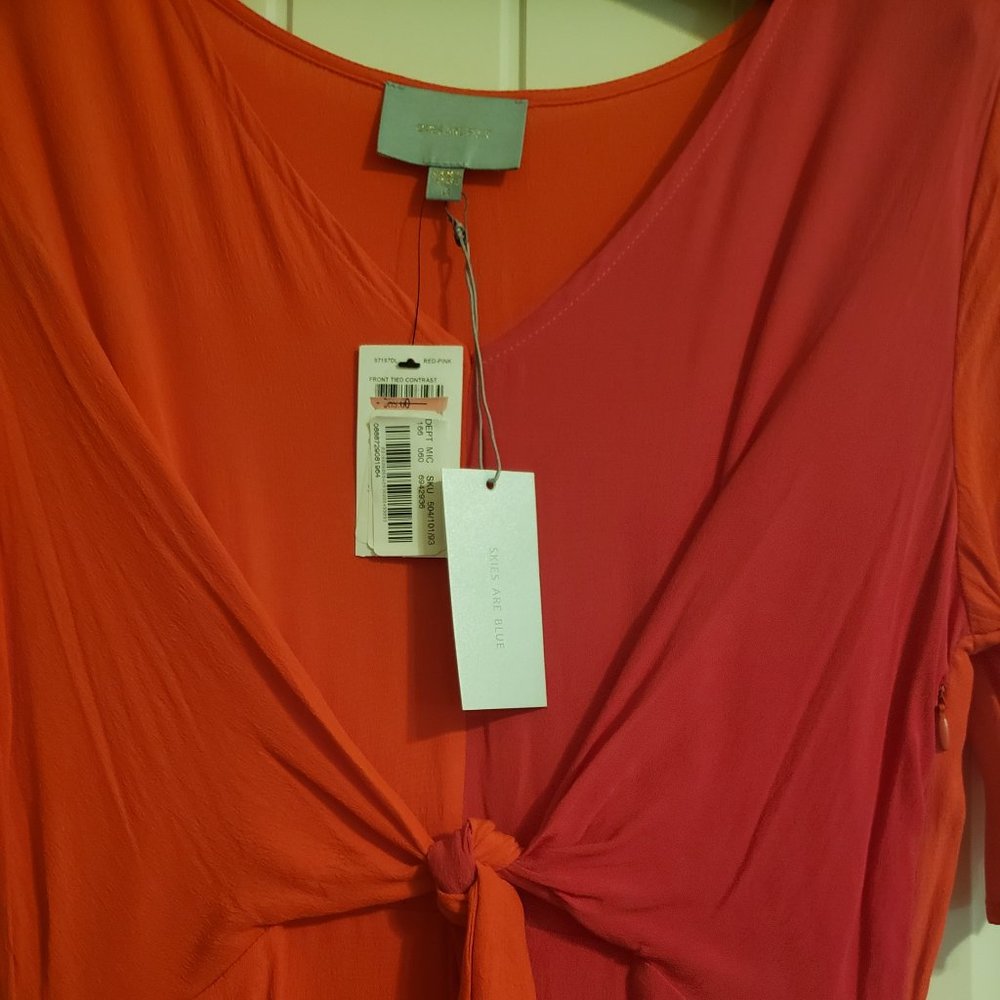 Skies Are Blue Red/Pink Tie Dress NWT - Picture 2 of 6